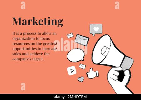 Editierbare Vorlage für Marketingstrategien mit Megaphon auf orangefarbenem Banner Stock Vektor