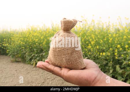 Geldbeutel auf der Senffarm. Das ist Bargeld Stockfoto