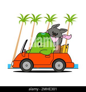 jeju Island Emoticon Charakter - Autofahrt mit einem schwarzen Schwein Stockfoto