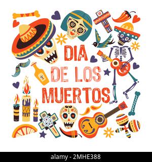 Dia de los Muertos, mexikanische Grußkarte zum Todestag Stock Vektor