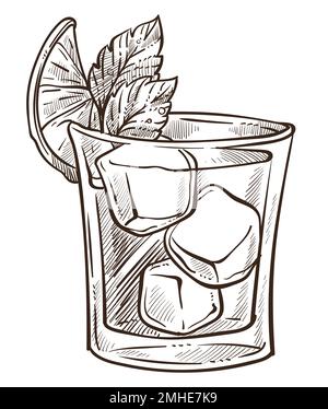 Rum-Cola-Cocktail, Limette und Zitrone mit Minze und Eis Stock Vektor