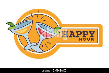 Happy Hour im Pub oder in der Bar, ein einsames Wahrzeichen, Cocktailparty Stock Vektor