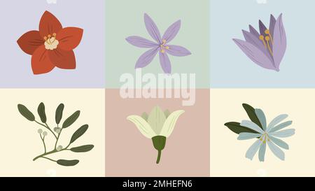 Bunte blühende Winter Botanicals mobile Wallpaper Vektor Stock Vektor