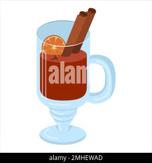Glühwein in einem Glasbecher. vektordarstellung auf weißem Hintergrund Stock Vektor