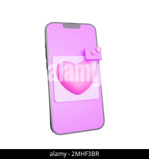 3D Anzeige der Benachrichtigung über Liebesnachrichten zum valentinstag auf dem Telefonsymbol Stockfoto