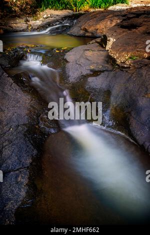 Kleine Kaskade und Wasserfall auf dem Obi Obi Creek in der Nähe der Gardners Falls außerhalb von Maleny, Hinterland der Sunshine Coast, Queensland Australien Stockfoto