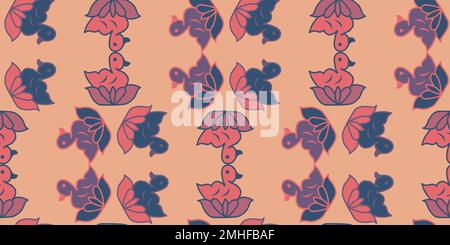 Entenküken- und Blumenvektormuster nahtlos. Handgezogenes, niedliches Design, perfekt für Textilien, Tapeten, Stoffe und Modeaufdruck. Stock Vektor