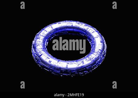 3D-Rendering abstraktes Puprle Metal rund fraktal, Portal mit Spitzen. Runde Spirale auf dunklem isoliertem Hintergrund Stockfoto