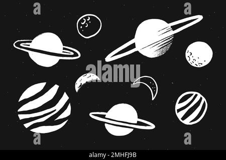 Niedliche Sonnensystem weißen Vektor Galaxie Doodle Illustration Aufkleber Stock Vektor
