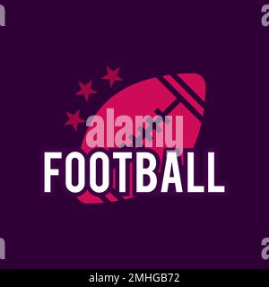 American Football Logo-Vorlage mit Ball und Sternen. Rugby-Logo-Grafiken isoliert auf dunklem Hintergrund. Sport-Label-Design. Darstellung des Rohteilvektors. Stock Vektor