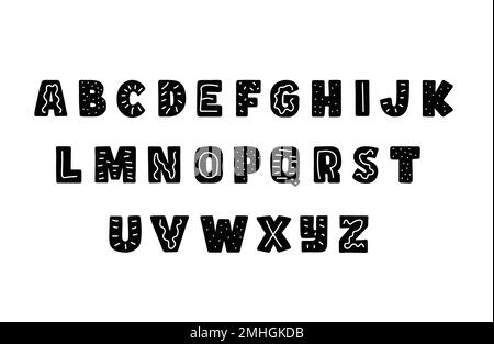 ABC Doodle Alphabet schwarz-weiß. Anonymes Papier ausgeschnittene Clip-Art-Briefe. Stock Vektor