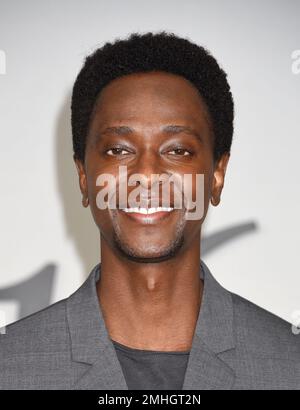 Los Angeles, USA. 26. Januar 2023. EDI Gathegi trifft am 26. Januar 2023 bei Hulus „The 1619 Project“ Los Angeles Premiere im Academy Museum of Motion Pictures in Los Angeles, Kalifornien, ein. © Janet Gough / AFF-USA.COM Kredit: AFF/Alamy Live News Stockfoto