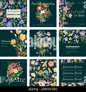 Editierbare ästhetische floral Vorlage Vektor Blog Social Media Post Sammlung Stock Vektor