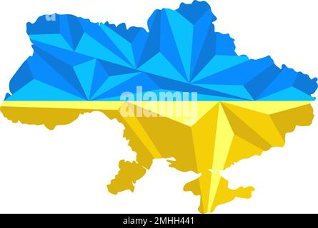 Geografische Karte der Ukraine in niederem polygonalen Stil und ukrainischen Flaggenfarben Stock Vektor