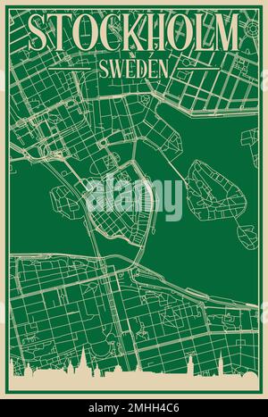 Poster des Straßennetzes der Innenstadt VON STOCKHOLM, SCHWEDEN Stock Vektor