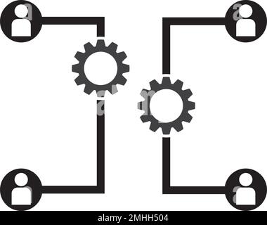 Symbol für externe Kreide auf weißem Hintergrund. Fertigungssysteme, Industrie. Mitarbeiter und Produktionsanlagen transferieren, Unternehmenszusammenarbeit. Ist Stock Vektor