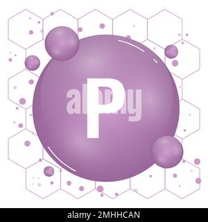 Phosphor, P-Mineralien für die Gesundheit. Mineralvitaminkomplex. Medizinische und diätetische Ergänzung Gesundheitskonzept. Vektordarstellung Stock Vektor