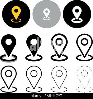 Kartensymbol, Vektor des Positionszeichens, Zeiger auf Position, Kartensymbol mit unterschiedlichem Stil auf isoliertem weißem Hintergrund Stock Vektor