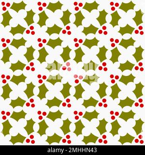 Holly Beeren hinterlässt ein nahtloses Weihnachtsmuster. Vektordarstellung. Stock Vektor
