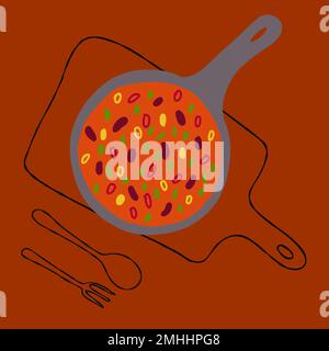 Mexikanische Küche Chili Con Carne Illustration auf rotem Hintergrund Stock Vektor