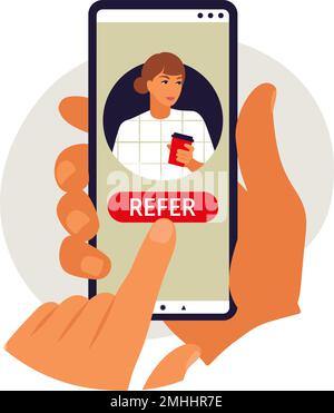 Konzept des Empfehlungsprogramms. Handheld-Telefon. Vektordarstellung. Flach Stock Vektor