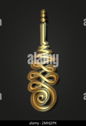 Unscheinbares goldenes Symbol, hinduistisches oder buddhistisches Zeichen, das den Weg zur Erleuchtung darstellt. Yantras Tattoo-Symbol. Einfache Goldfolie-Tintenzeichnung, isolierter Vektor Stock Vektor