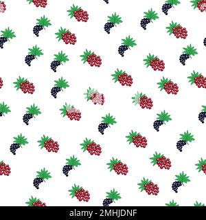 Nahtloses Muster mit roten und schwarzen Johannisbeeren und Blättern. Sommerspeisendruck. Hintergrund mit süßen, leckeren Gartenbeeren. Design für t Stock Vektor