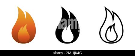 Flammensymbol in flacher Form. Brandsymbole. Stock Vektor