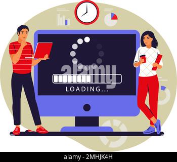 Konzept aktualisieren. Programmierer, die das Betriebssystem des Computers aktualisieren. Vektorgrafik. Flach Stock Vektor