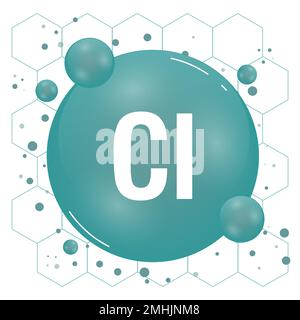 Symbol für Chlor, Cl-Mineral. Mineralvitaminkomplex. Okologie und biochemisches Konzept. Vektordarstellung Stock Vektor