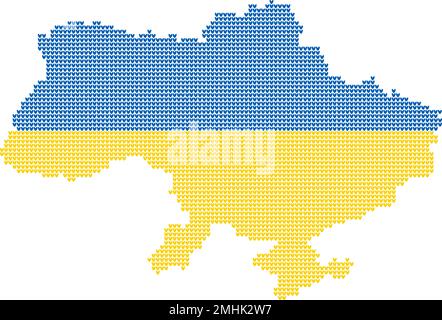 Strukturierte ukrainische geografische Karte aus Strickstruktur in ukrainischen Flaggenfarben auf transparentem Hintergrund Stock Vektor