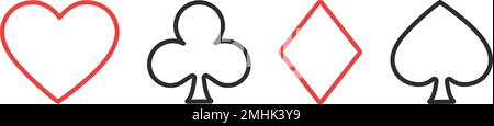 Reihenanzug mit Spielkarten. Pik, Herz, Diamanten und Clubs Ikonen. Vektordarstellung Stock Vektor