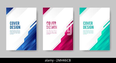 Set aus Broschüre mit Buchumschlag und diagonalem Design im geometrischen Stil. Vektordarstellung. Stock Vektor
