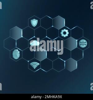 KI-Cloud-Technologie-Symbole, Vektor-Digital-Netzwerk-Symbole Stock Vektor