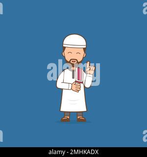 Religiöse muslimische Männer Zeichentrickfigur mit religiösen Ratschlägen und Vorlesungsposition Stock Vektor