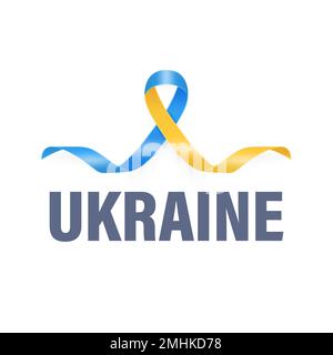 Stehe mit der Ukraine. Anti war Call mit dem Smbol des Friedens mit blauem und gelbem Seidenband. Farben Der Ukrainischen Flagge. Kampf, Protest, Unterstützung Der Ukraine Stock Vektor