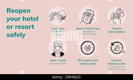 COVID 19 PowerPoint-Folie, Hotel wieder Sicherheitsmaßnahmen Stock Vektor