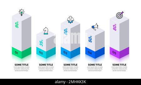 Infografik-Vorlage mit Symbolen und 5 Optionen oder Schritten. 3D Spalten. Kann für Workflow-Layout, Diagramm, Banner, webdesign verwendet werden. Vektordarstellung Stock Vektor