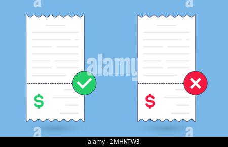 Legende für Erfolg und Ablehnung von Zahlungen in flachem Stil. Genehmigte, fehlgeschlagene Geldtransaktion. Erfolgreiches Geschäftskonzept für Zahlungszeichen. Vektordarstellung Stock Vektor