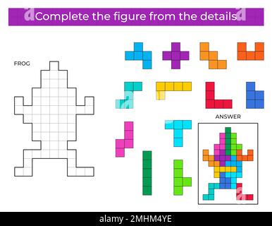 Vervollständigen Sie die Abbildung. Puzzle-Spiel mit Frosch. Stock Vektor