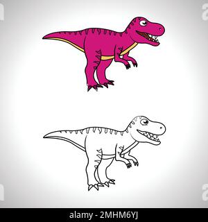 Süßer Dinosaurier-Cartoon mit Strichzeichnungen, Dinosaurier zum Ausmalen eines Buches mit farblosem Zeichensymbol. Stock Vektor