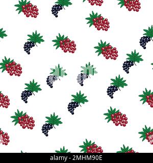 Nahtloses Muster mit roten und schwarzen Johannisbeeren und Blättern. Sommerspeisendruck. Hintergrund mit süßen, leckeren Gartenbeeren. Design für t Stock Vektor