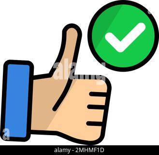 Flaches Design hübsches Daumen-hoch-Schild und Häkchen-Symbol. Bearbeitbarer Vektor. Stock Vektor