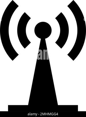 Silhouettensymbol der Basisstation. Funkwellen- und Kommunikationsturm. Bearbeitbarer Vektor. Stock Vektor