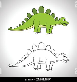 Süßer Dinosaurier-Cartoon mit Strichzeichnungen, Dinosaurier zum Ausmalen eines Buches mit farblosem Zeichensymbol. Stock Vektor
