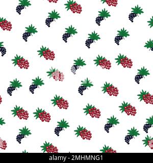 Nahtloses Muster mit roten und schwarzen Johannisbeeren und Blättern. Sommerspeisendruck. Hintergrund mit süßen, leckeren Gartenbeeren. Design für t Stock Vektor