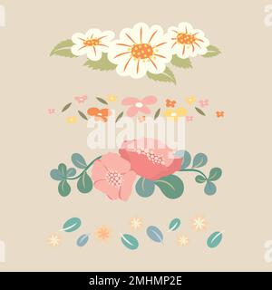 Blumen-Trennwand, Pastell flaches Design Aufkleber Vektor Illustration Set Stock Vektor