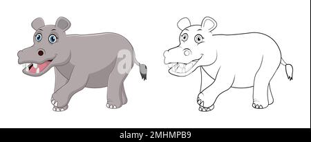 Fröhlicher Cartoon-Fuchs mit Strichzeichnungen, Fuchs-Skizze farblose Seite isoliert auf weißem Hintergrund. Stock Vektor