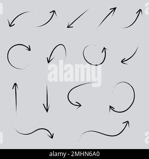 Grunge-Pfeile auf weißem Hintergrund. Von Hand gezeichneter Vektor-Pfeil. Vektordarstellung Stock Vektor