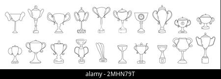 Sieger-Cup-Ikon-Vektor im Doodle-Stil. Symbol für den ersten Platz. Champion Cup im Kritzelstil. Auszeichnungen, Pokale, Sterne. Stock Vektor